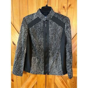 Susan Graver Jaquard Knit Zip Front Jacket w/Faux Leather Trim Size XS (0518)